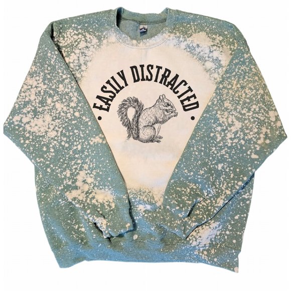 Easily Distracted Bleach Dyed Squirrel Crewneck Sweatshirt - Picture 1 of 4